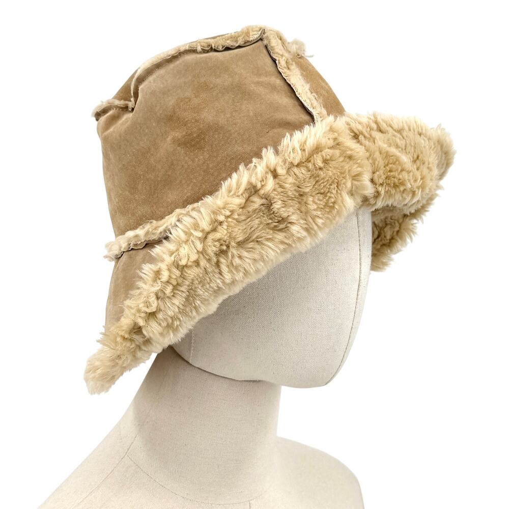 Vintage Y2K Wilsons Leather Maxima Beige Genuine Suede Faux Fur Bucket Hat